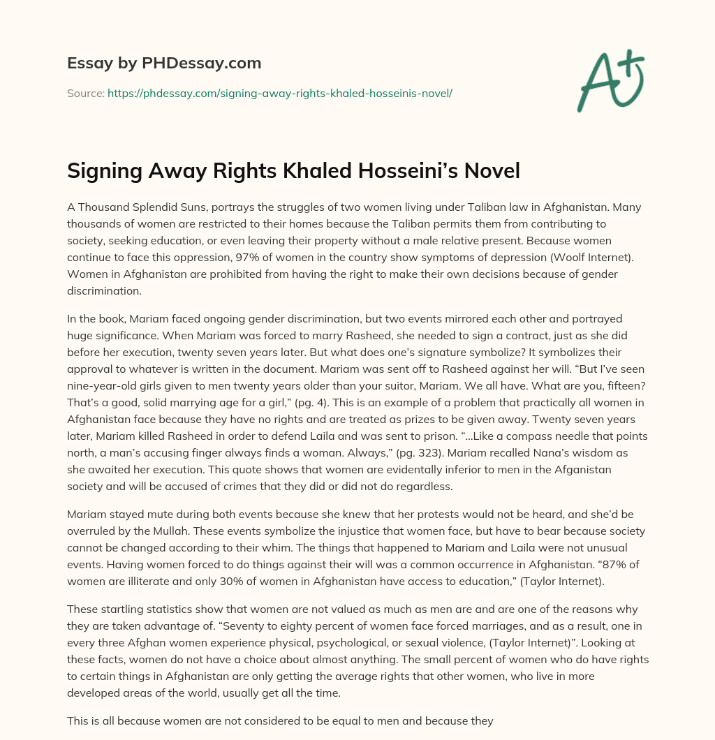 Signing Away Rights Khaled Hosseini’s Novel essay