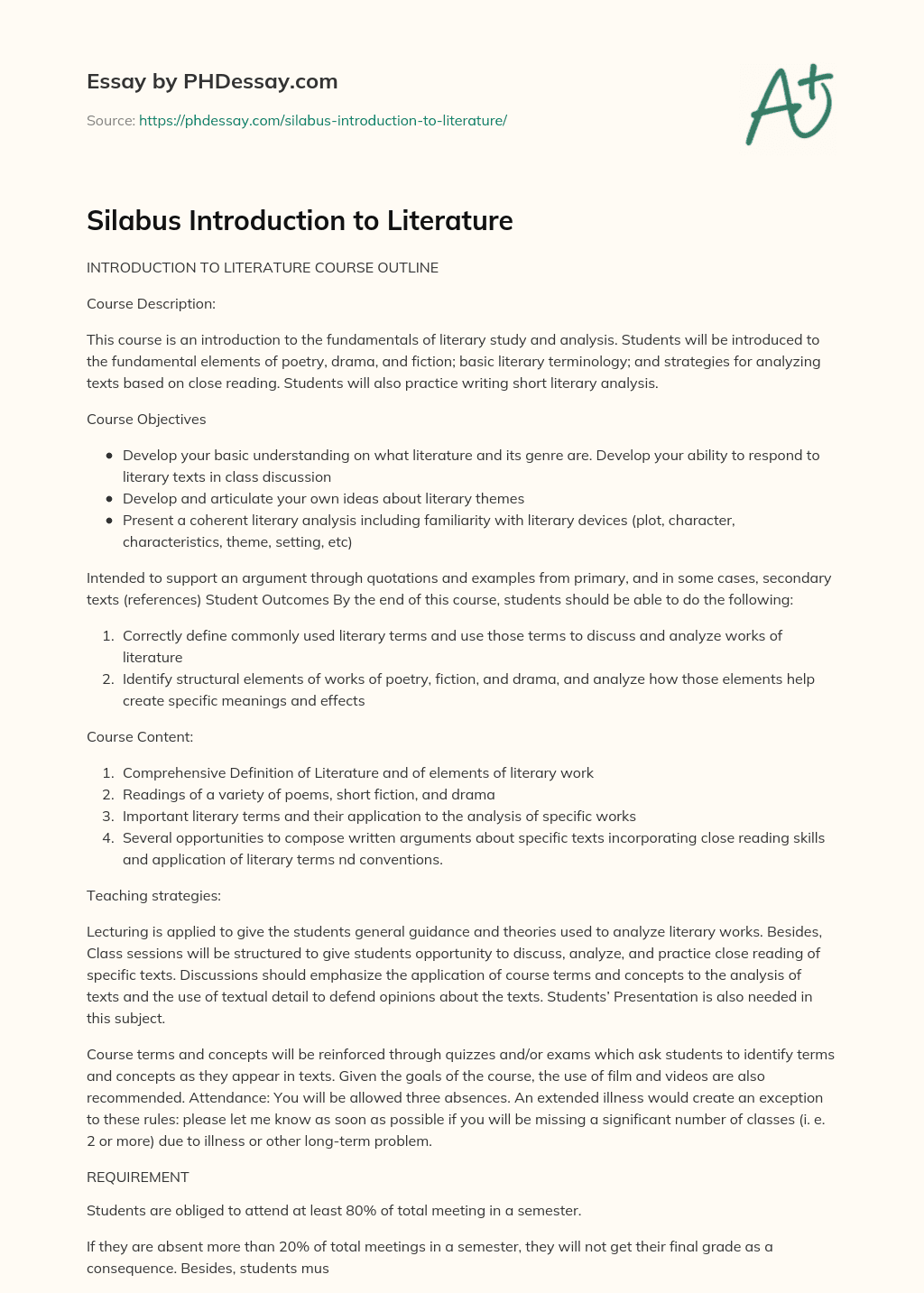 Silabus Introduction to Literature essay