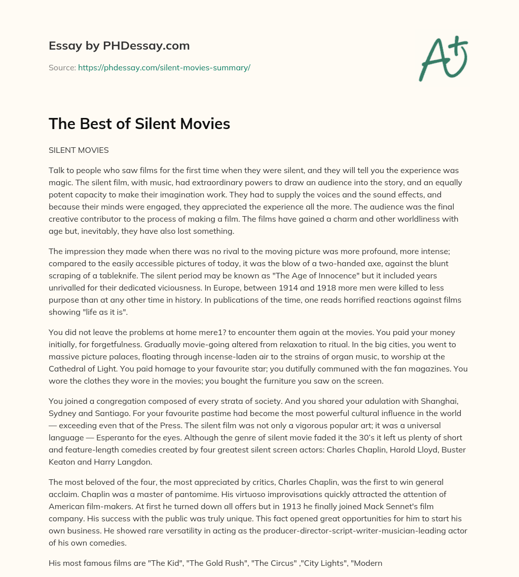 The Best of Silent Movies essay