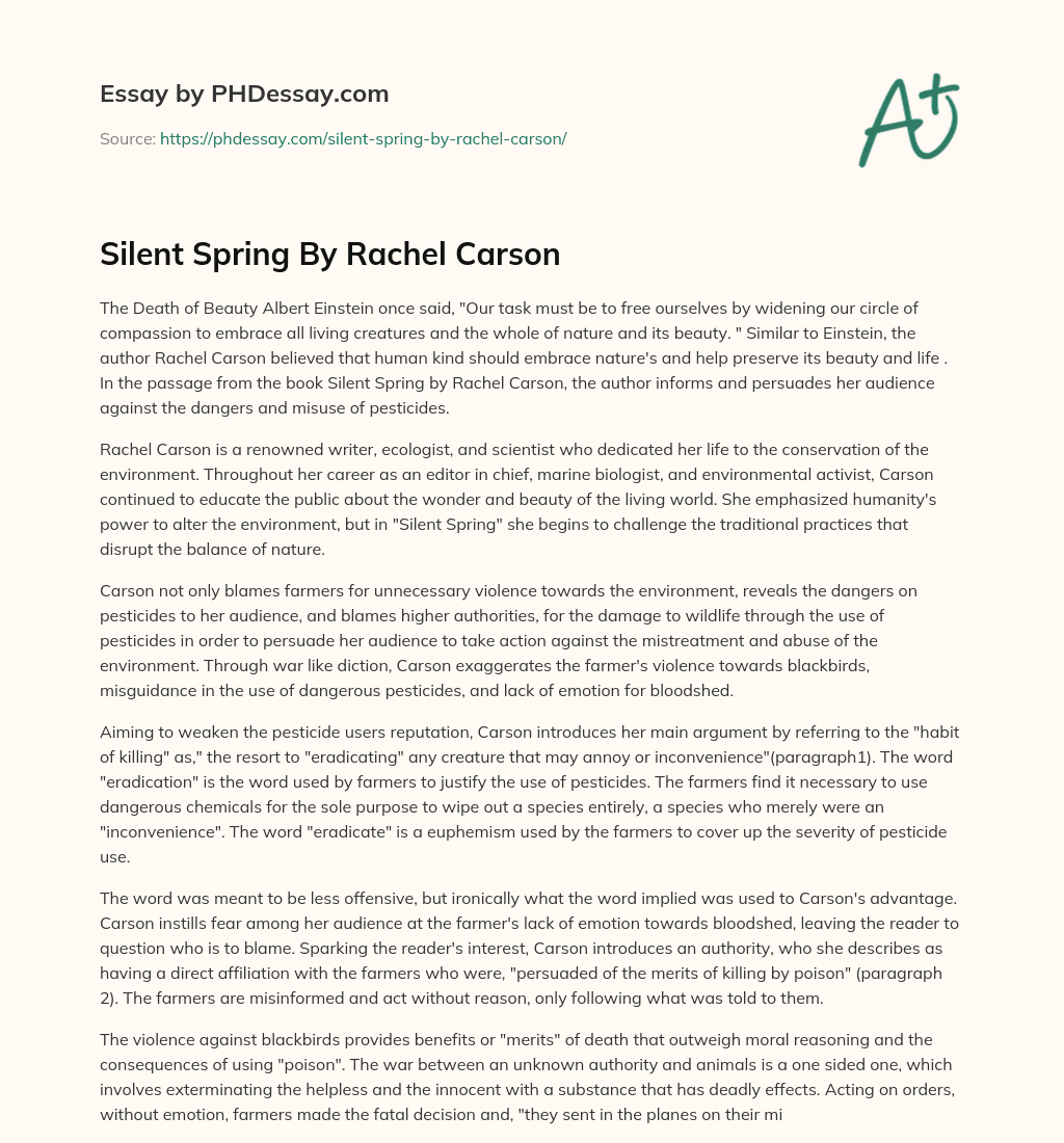 Silent Spring By Rachel Carson essay