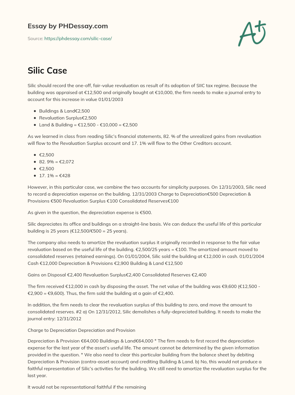 Accounting for Fair-Value Revaluation and Depreciation of a Building in Silic essay