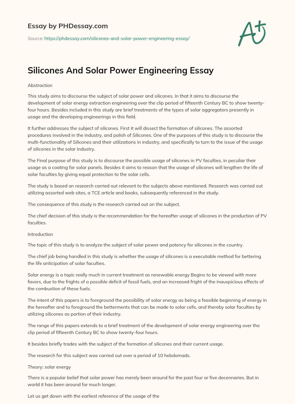 Silicones And Solar Power Engineering Essay essay