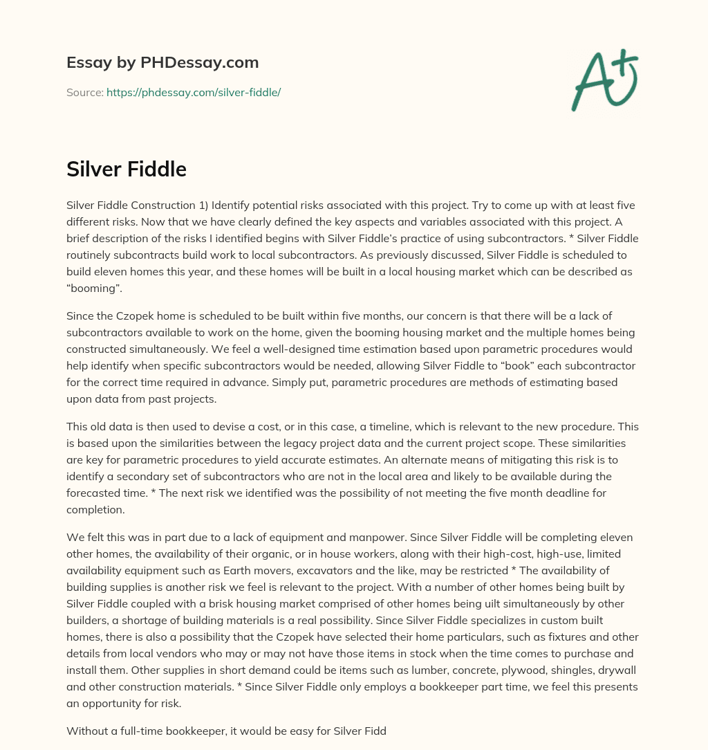 Silver Fiddle essay