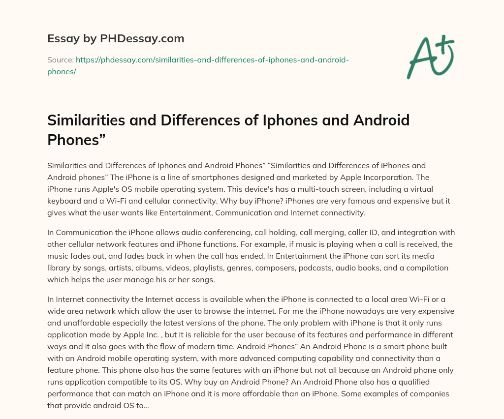 compare and contrast essay about cell phones