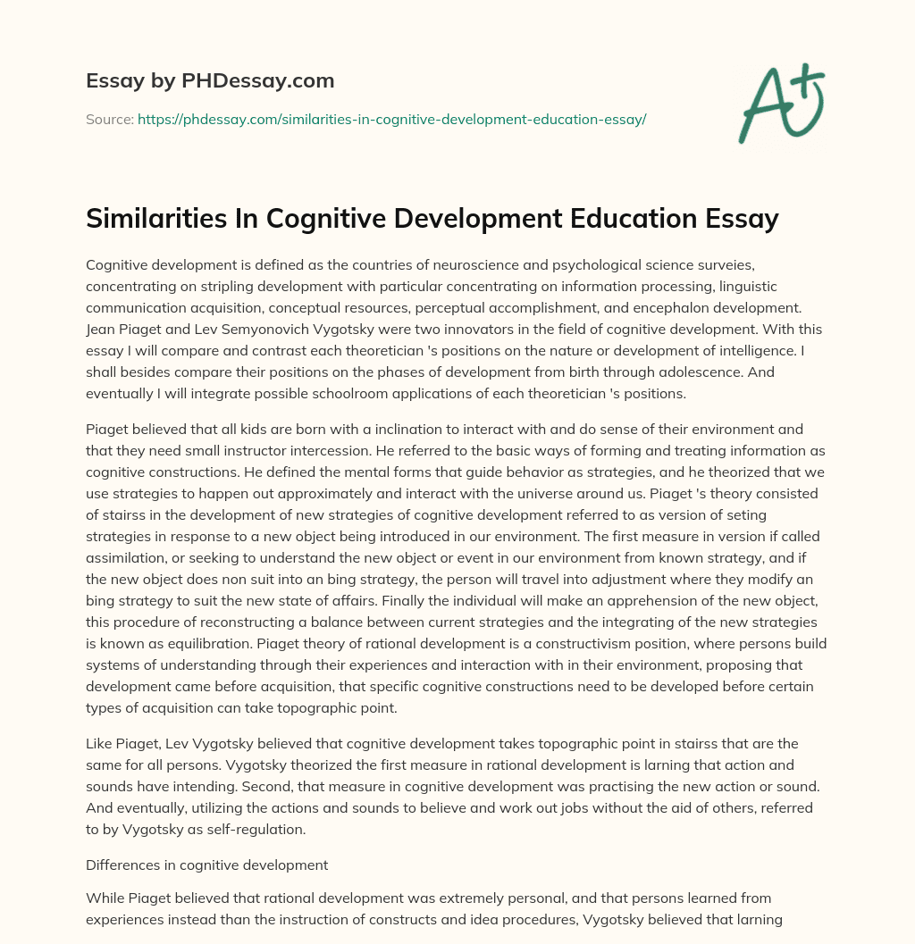 Similarities In Cognitive Development Education Essay essay