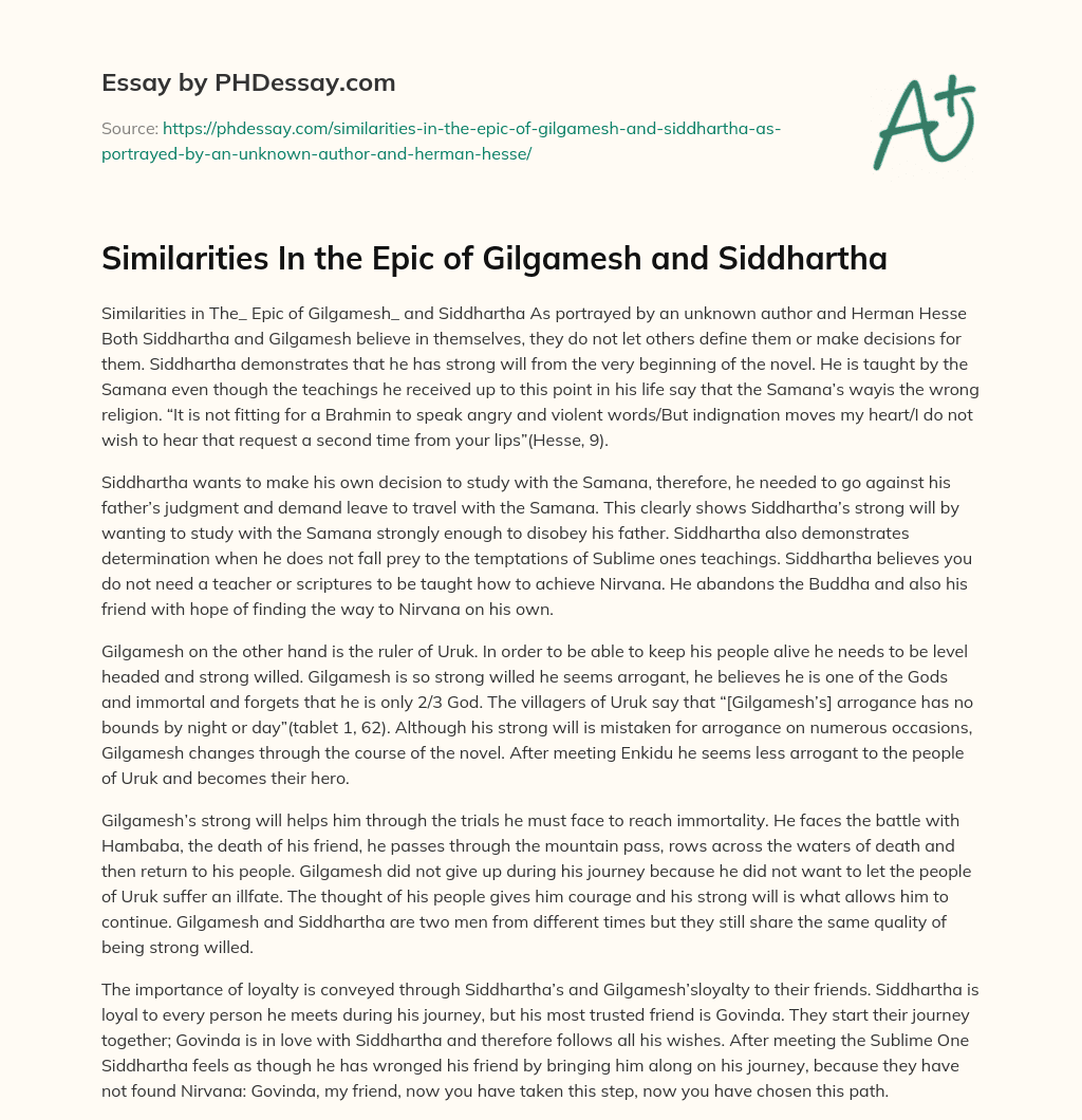 Similarities In the Epic of Gilgamesh and Siddhartha essay