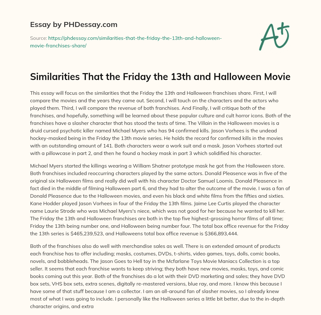 Similarities That the Friday the 13th and Halloween Movie essay