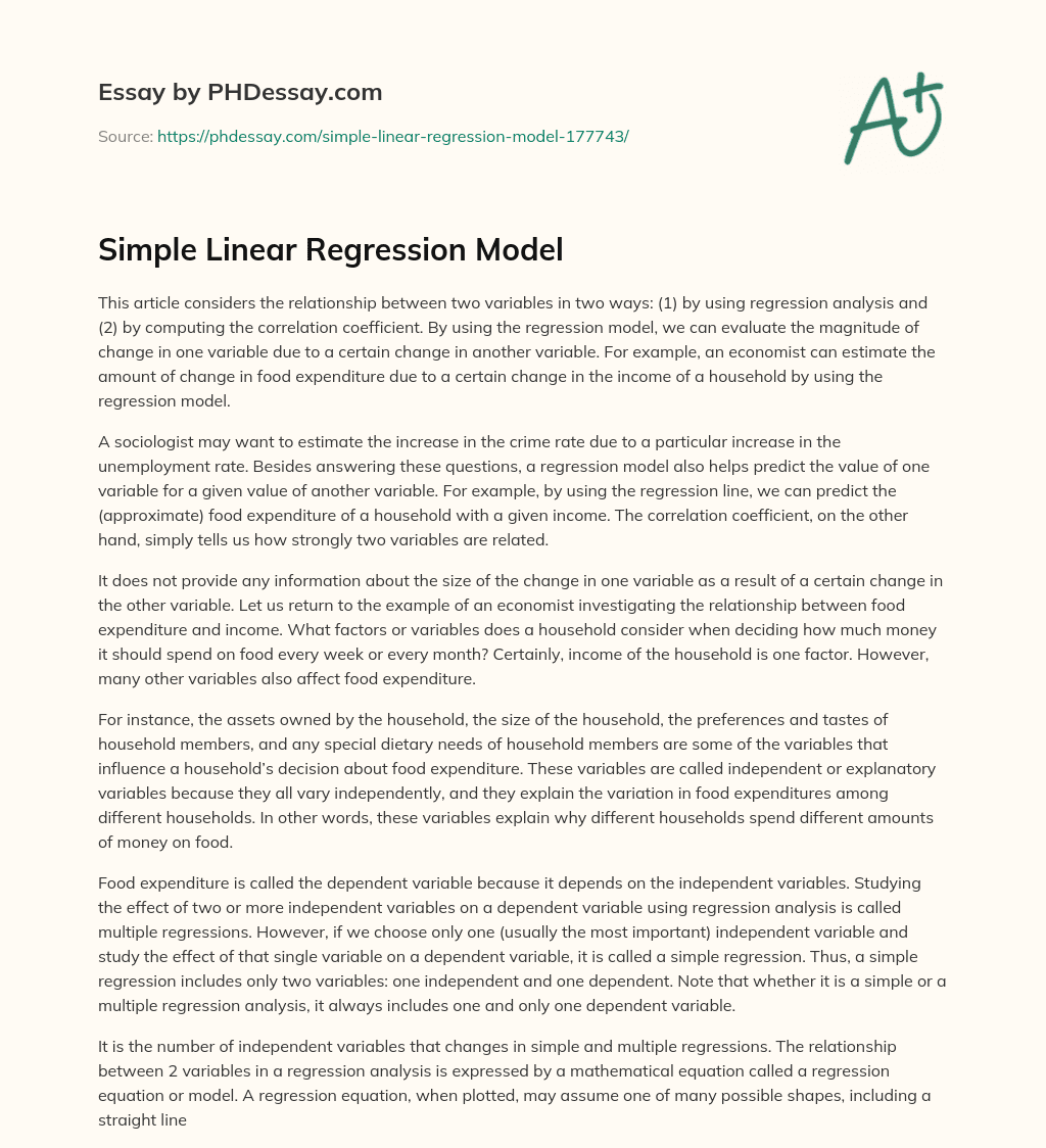 Simple Linear Regression Model essay