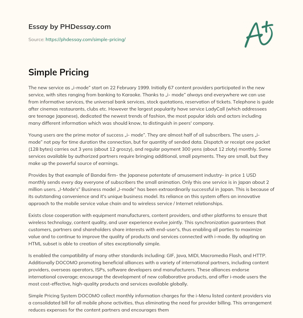Simple Pricing essay