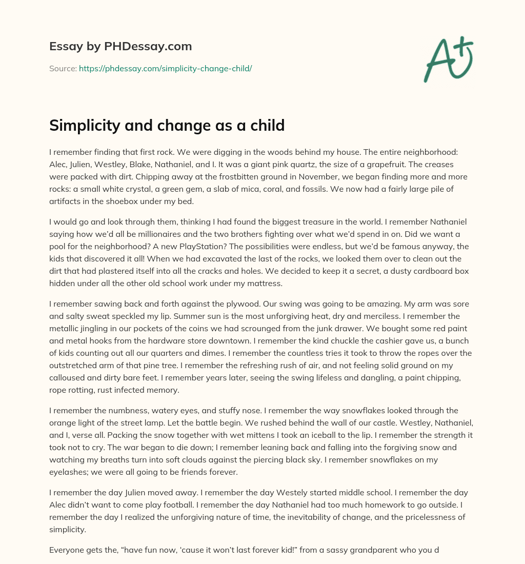 Simplicity and change as a child essay