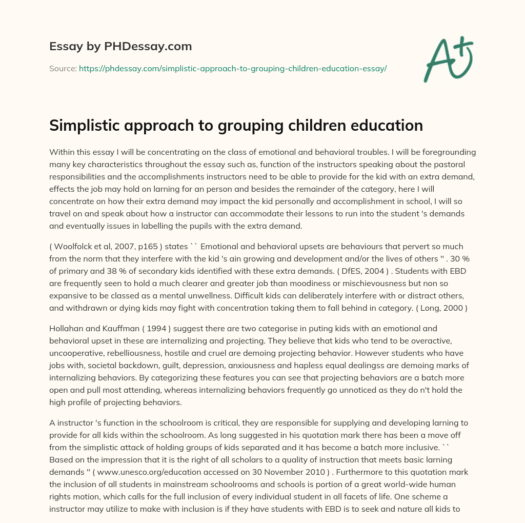 Simplistic approach to grouping children education essay