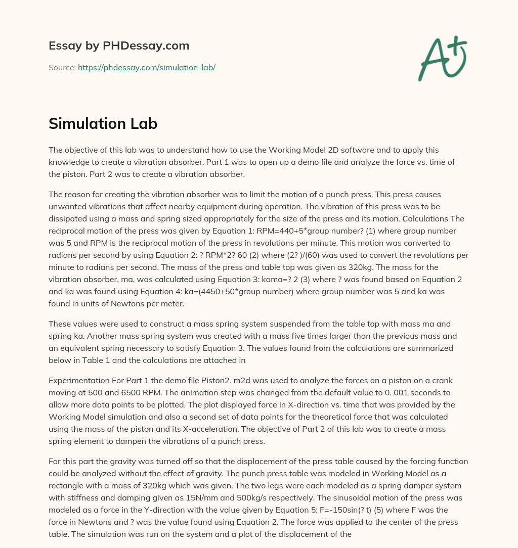 Simulation Lab essay