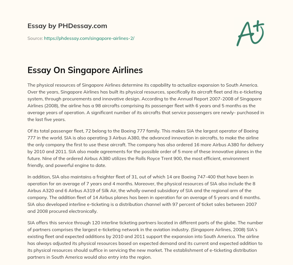 Essay On Singapore Airlines essay