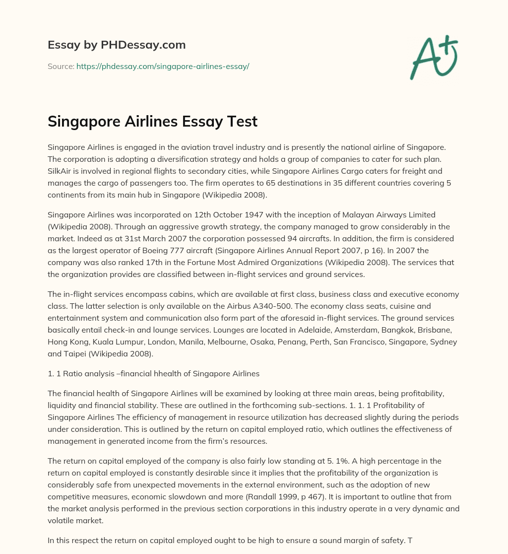 Singapore Airlines Essay Test essay