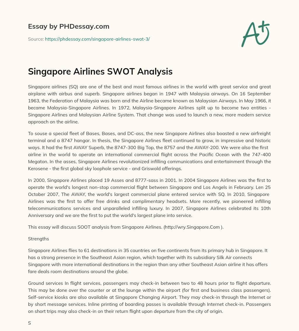 Singapore Airlines SWOT Analysis essay