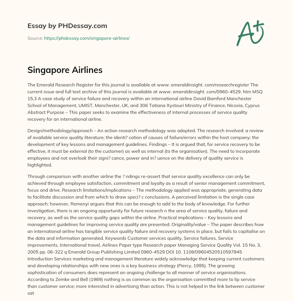 Singapore Airlines essay