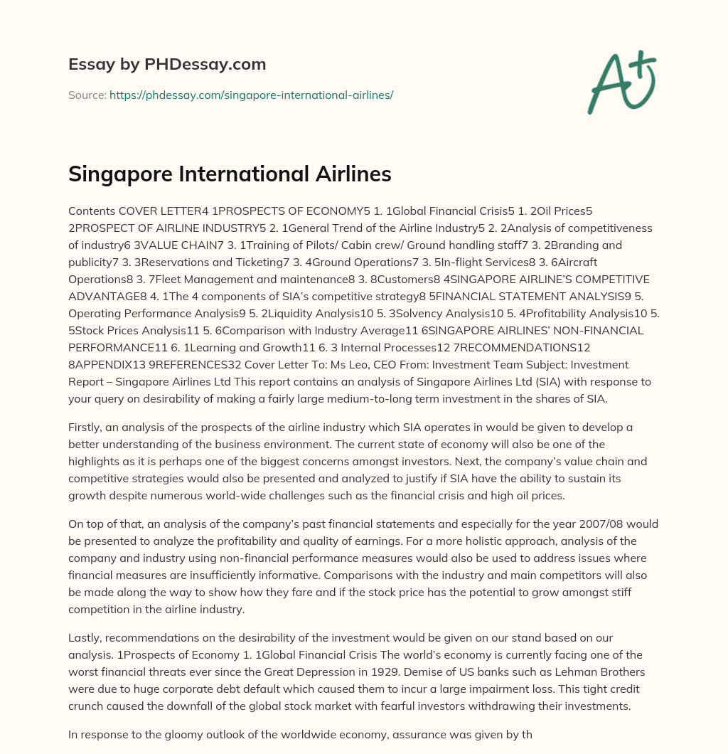 Singapore International Airlines essay