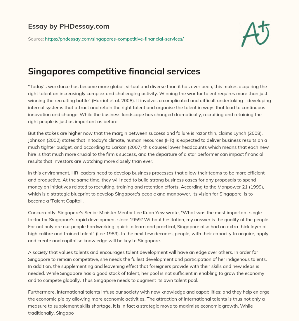 Singapores competitive financial services essay