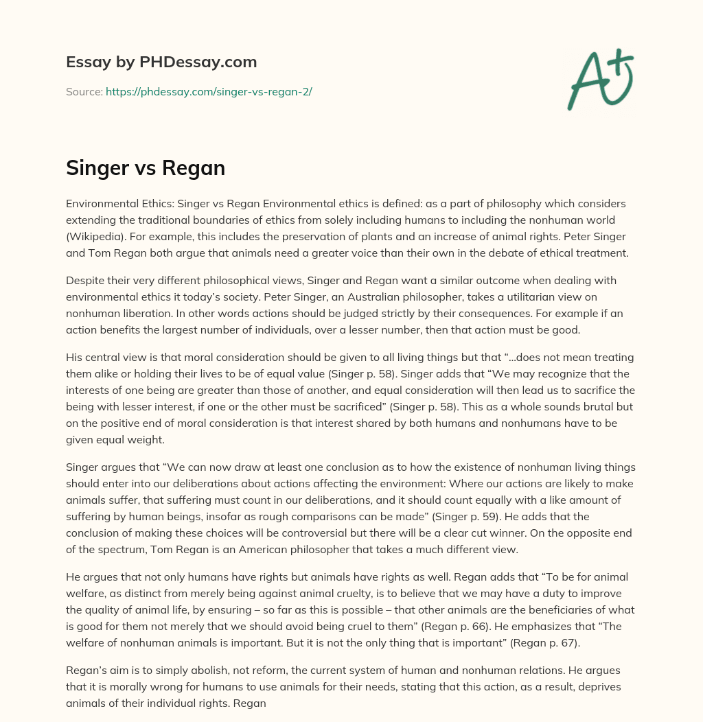 Singer vs Regan essay