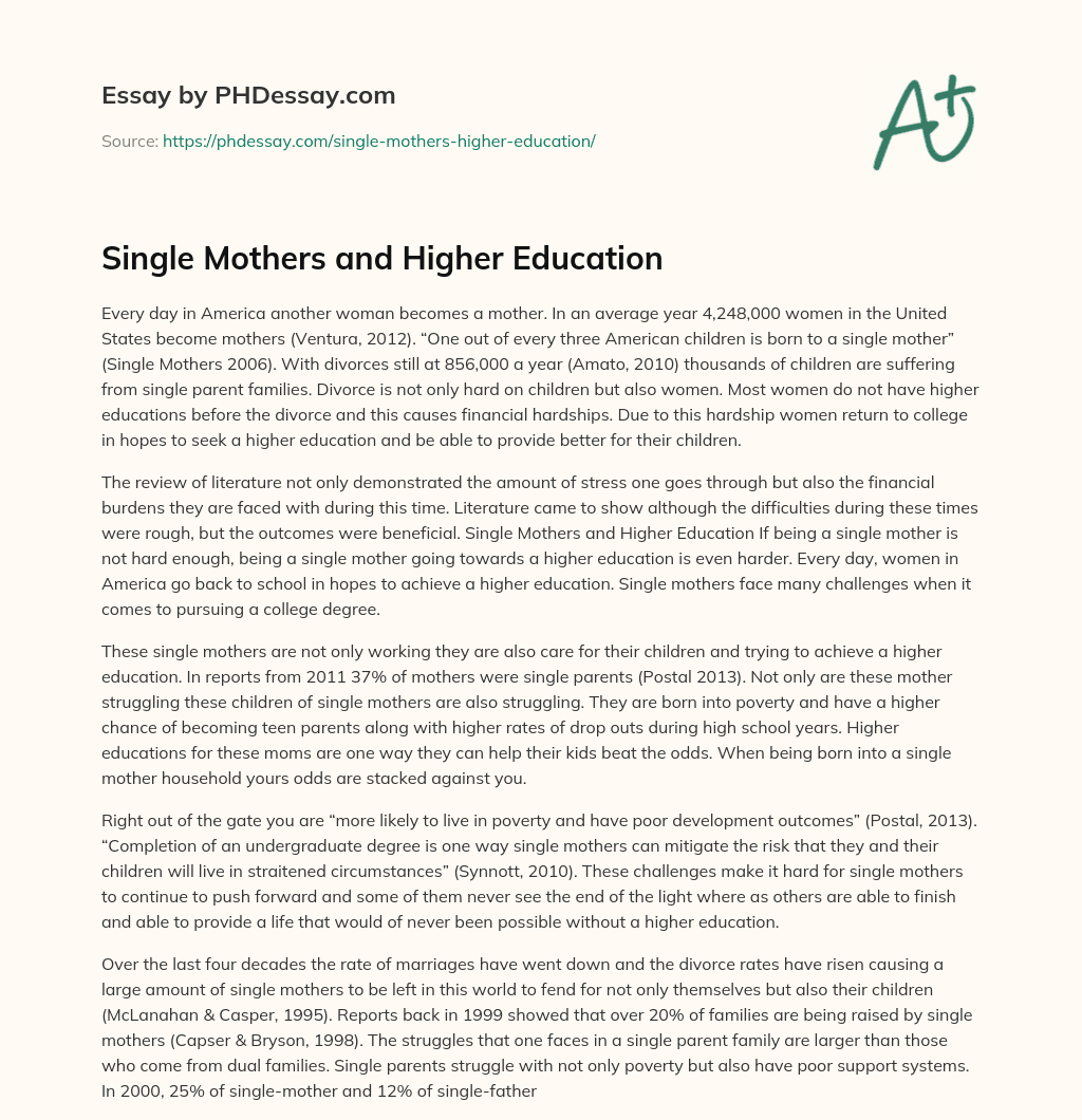 Single Mothers and Higher Education essay