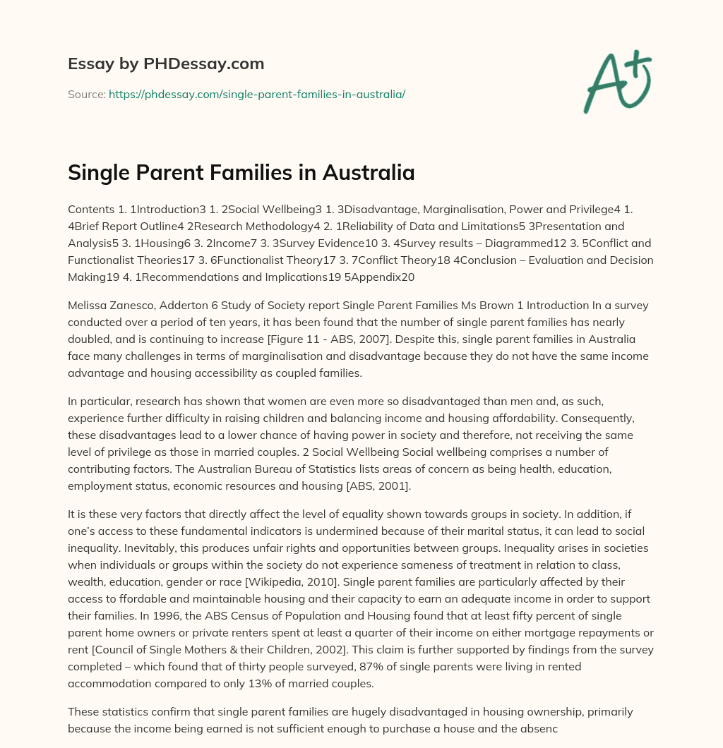 Single Parent Families in Australia essay