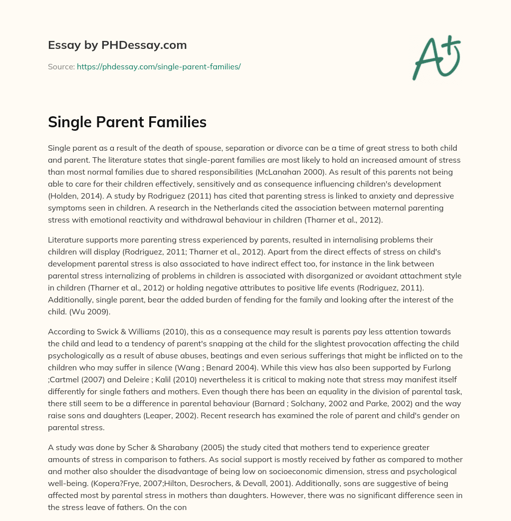 Single Parent Families essay