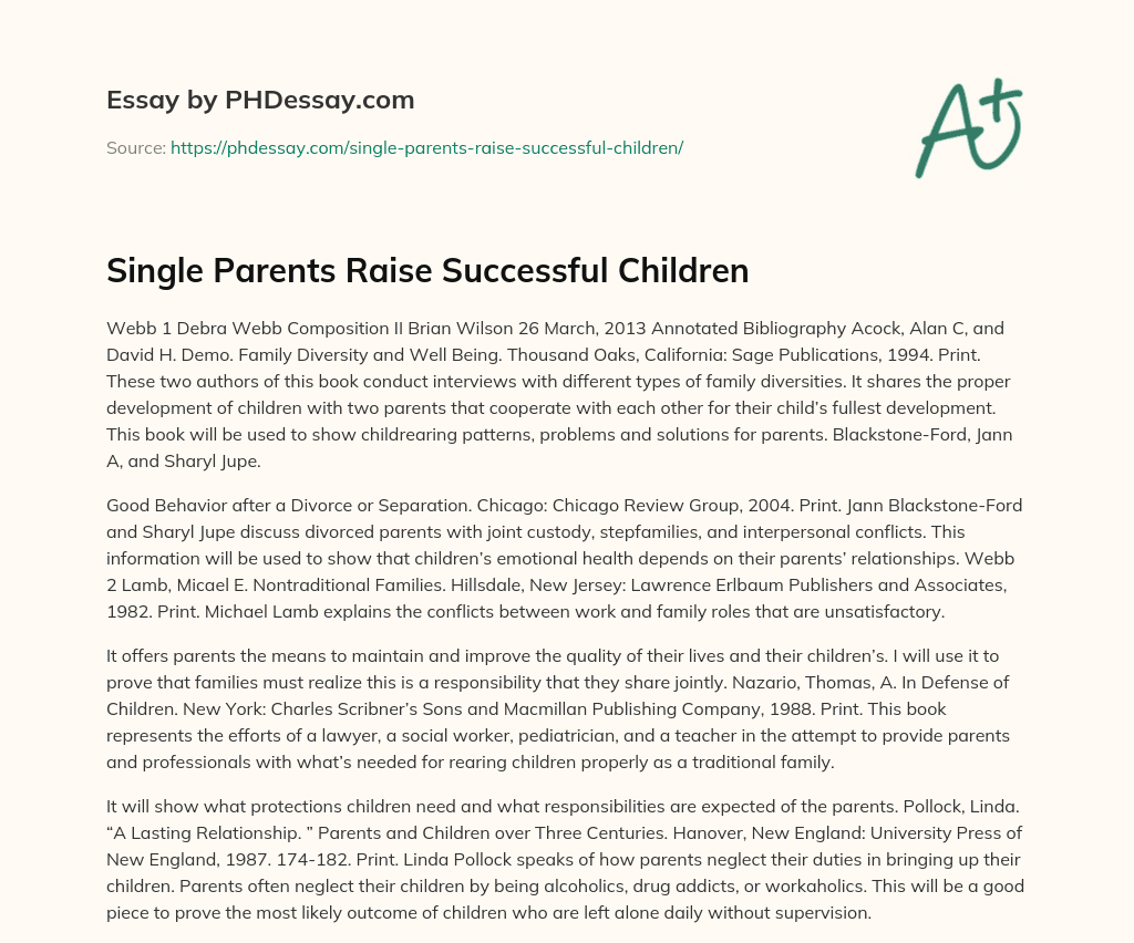 Single Parents Raise Successful Children (300 Words)