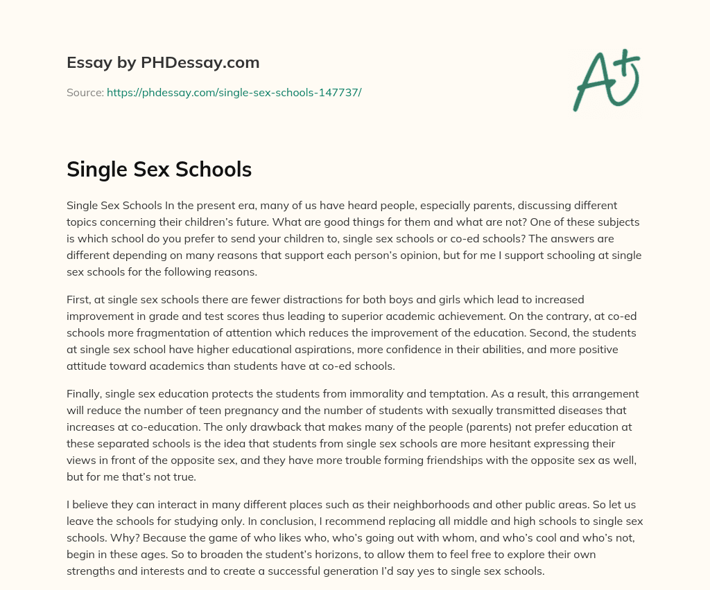 Single Sex Schools essay