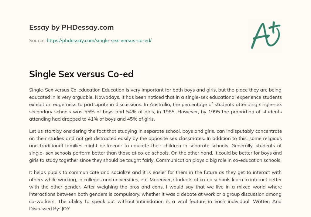 Single Sex versus Co-ed essay