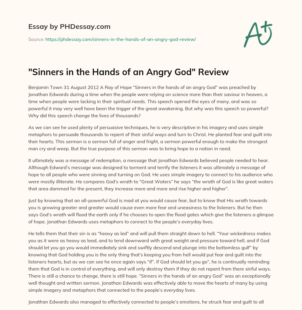 “Sinners in the Hands of an Angry God” Review essay