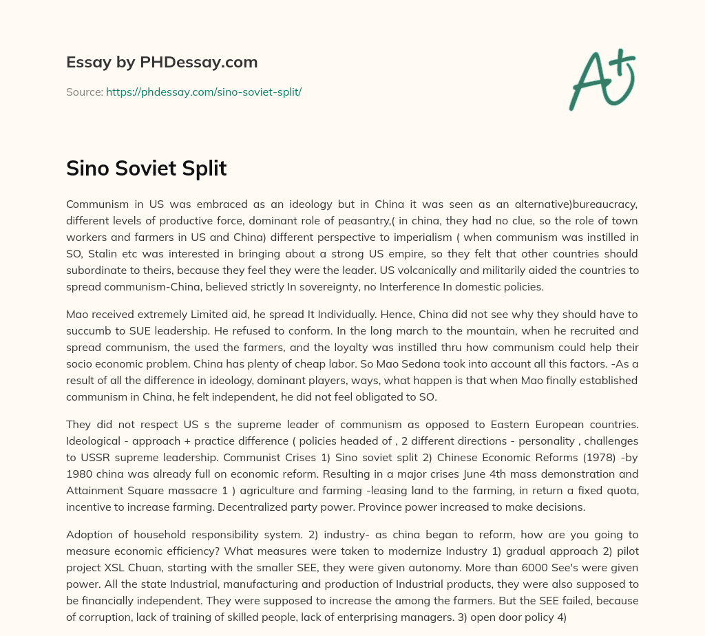 Sino Soviet Split essay