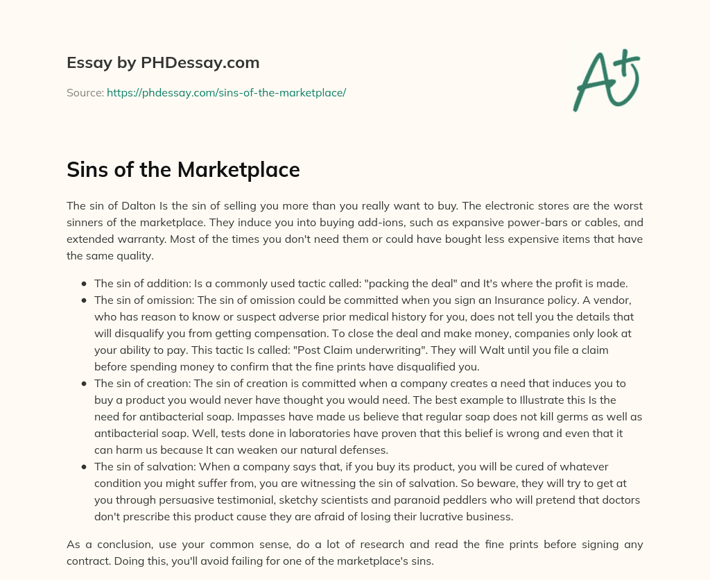 Sins of the Marketplace essay