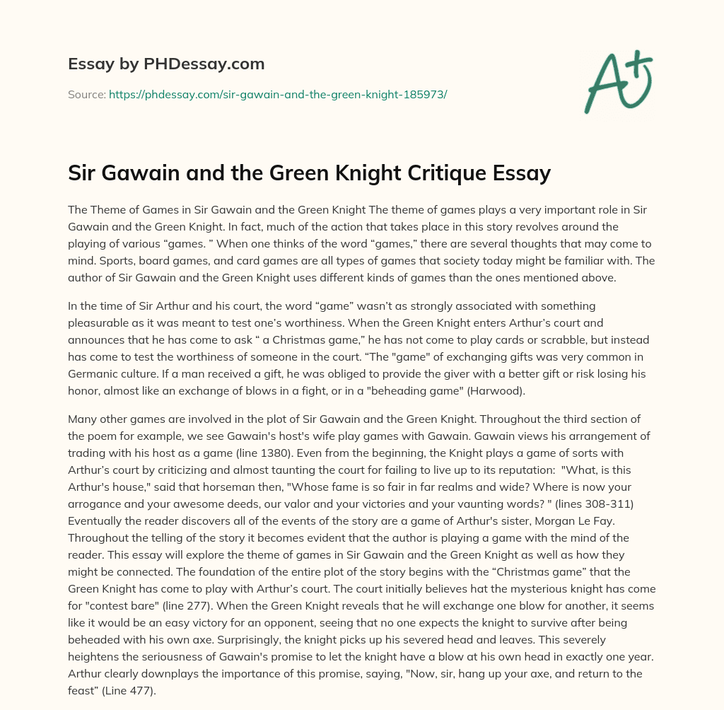 Sir Gawain and the Green Knight Critique Essay essay