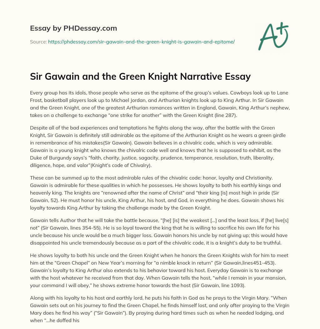Sir Gawain and the Green Knight Narrative Essay essay