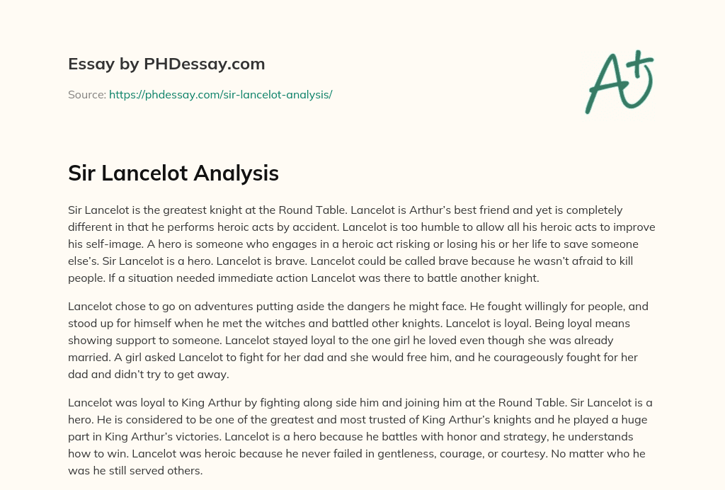 Sir Lancelot Analysis essay