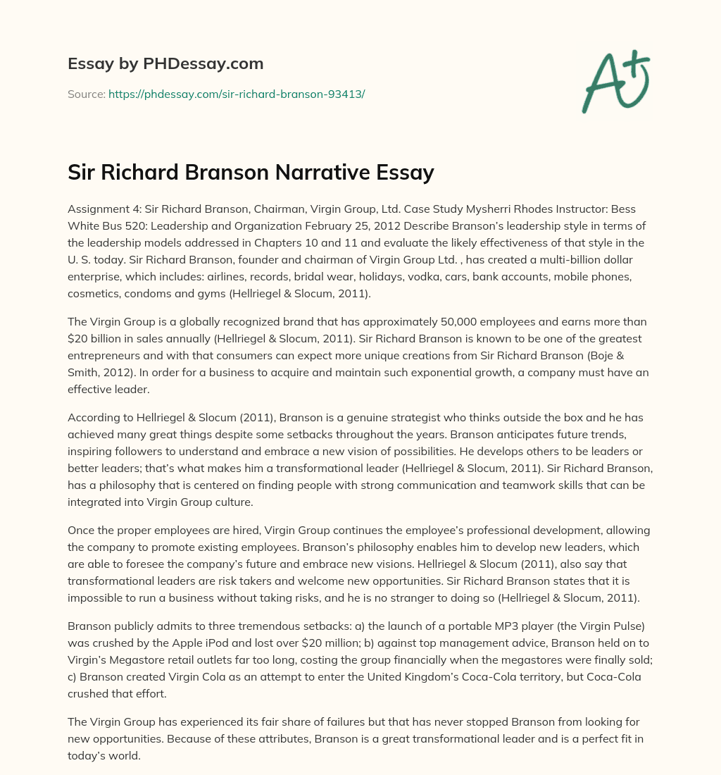 Sir Richard Branson Narrative Essay essay