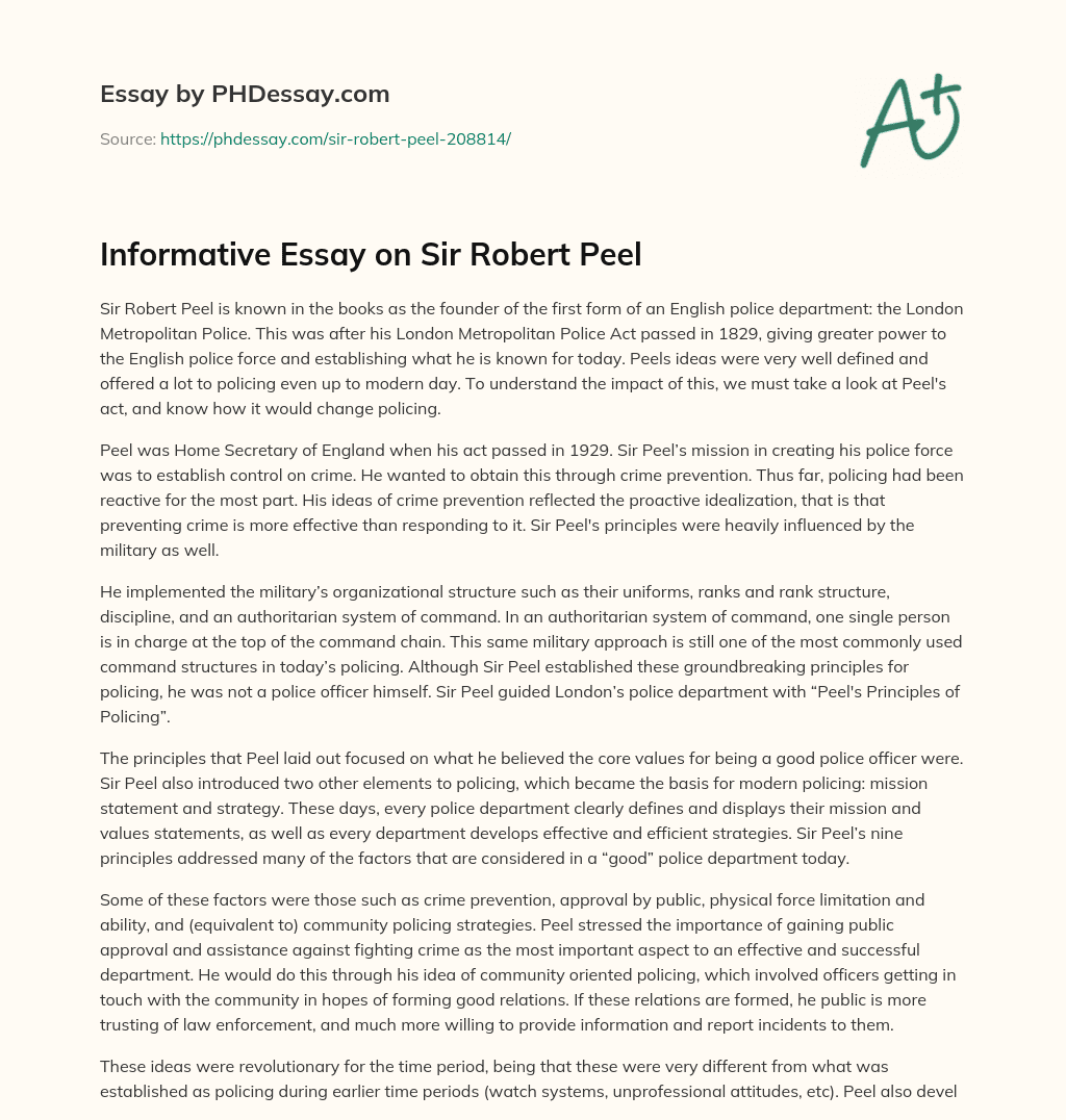 Informative Essay on Sir Robert Peel essay