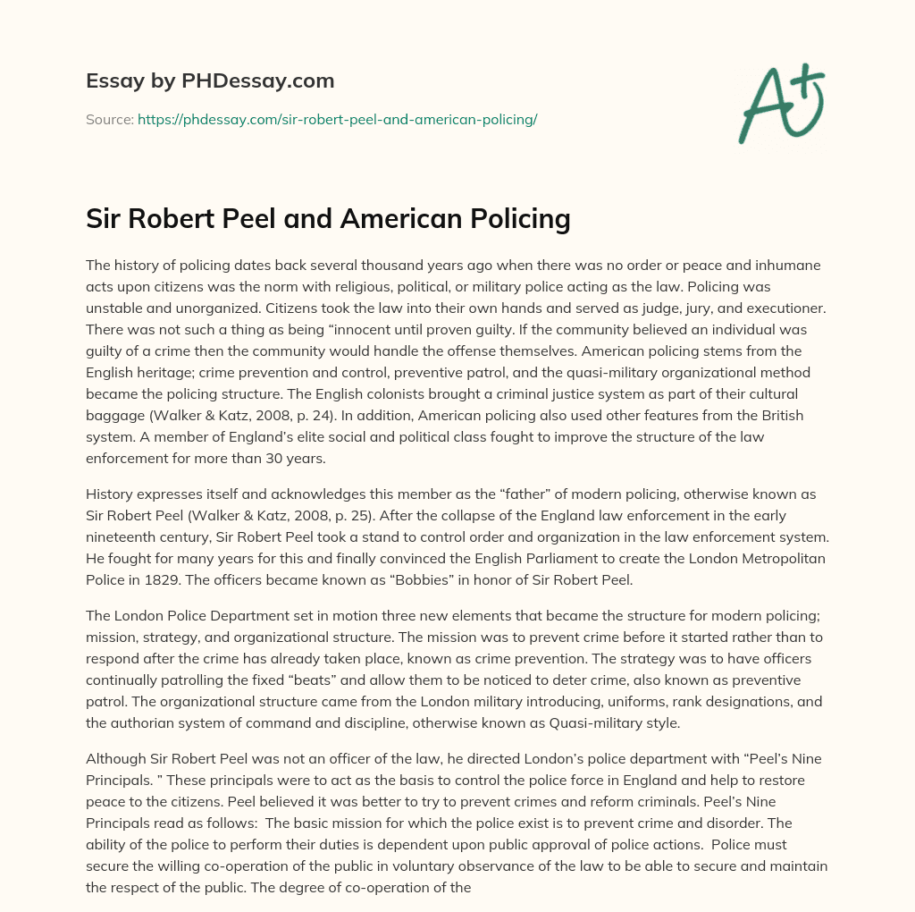 Sir Robert Peel and American Policing essay