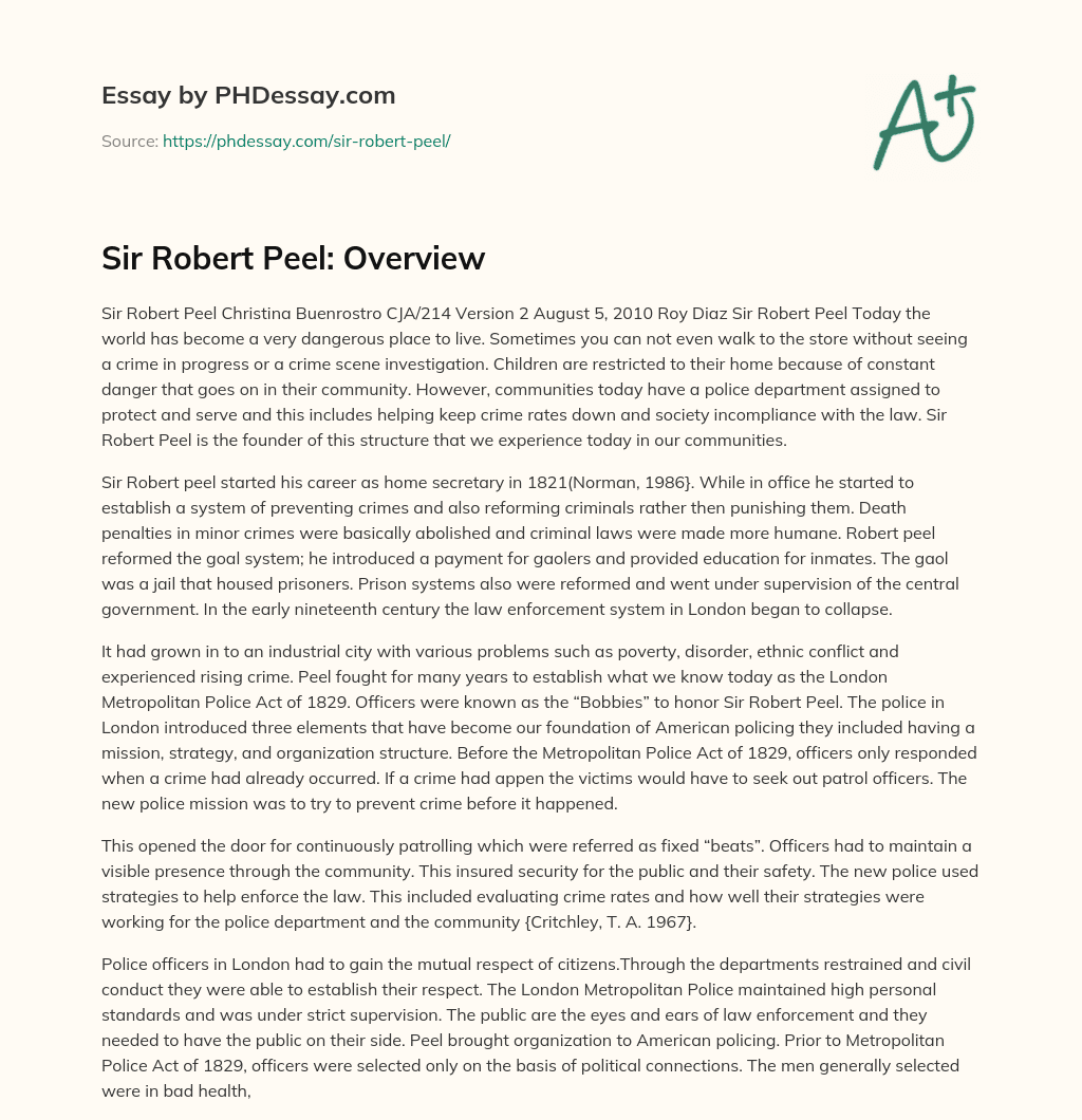 Sir Robert Peel: Overview essay