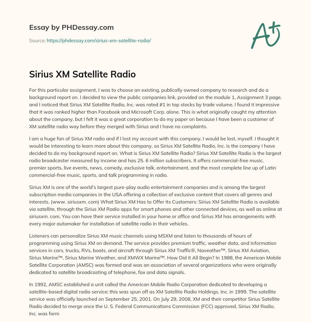 Sirius XM Satellite Radio essay