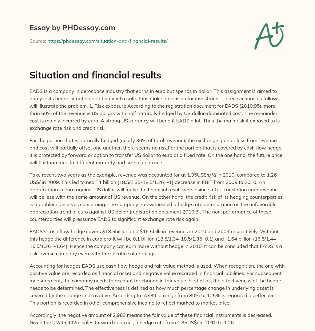 Situation and financial results essay
