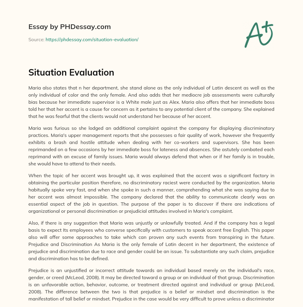 Situation Evaluation essay