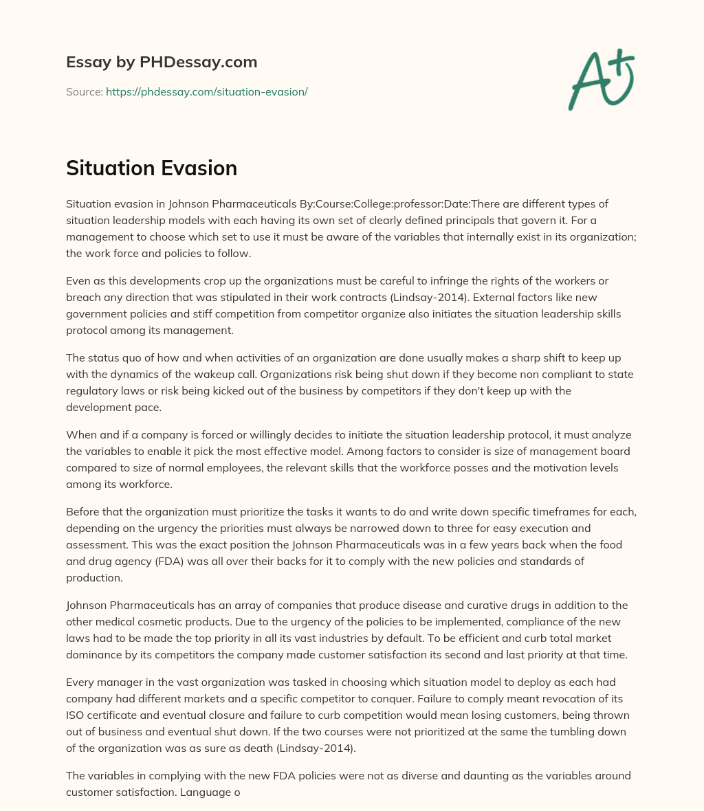Situation Evasion essay