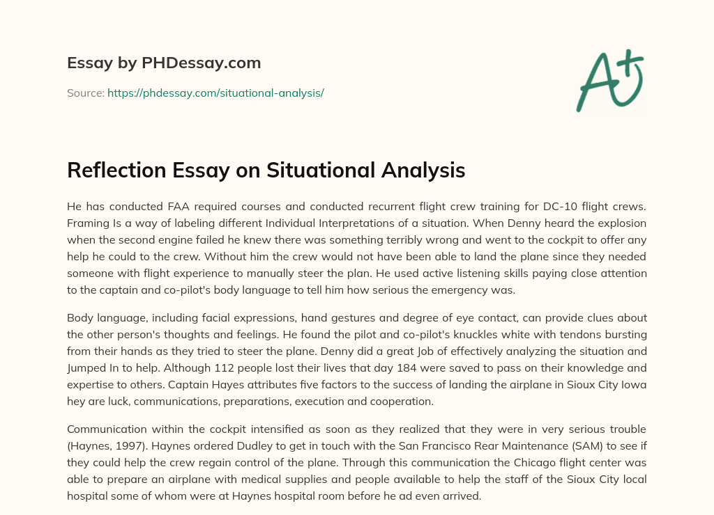 Reflection Essay on Situational Analysis essay