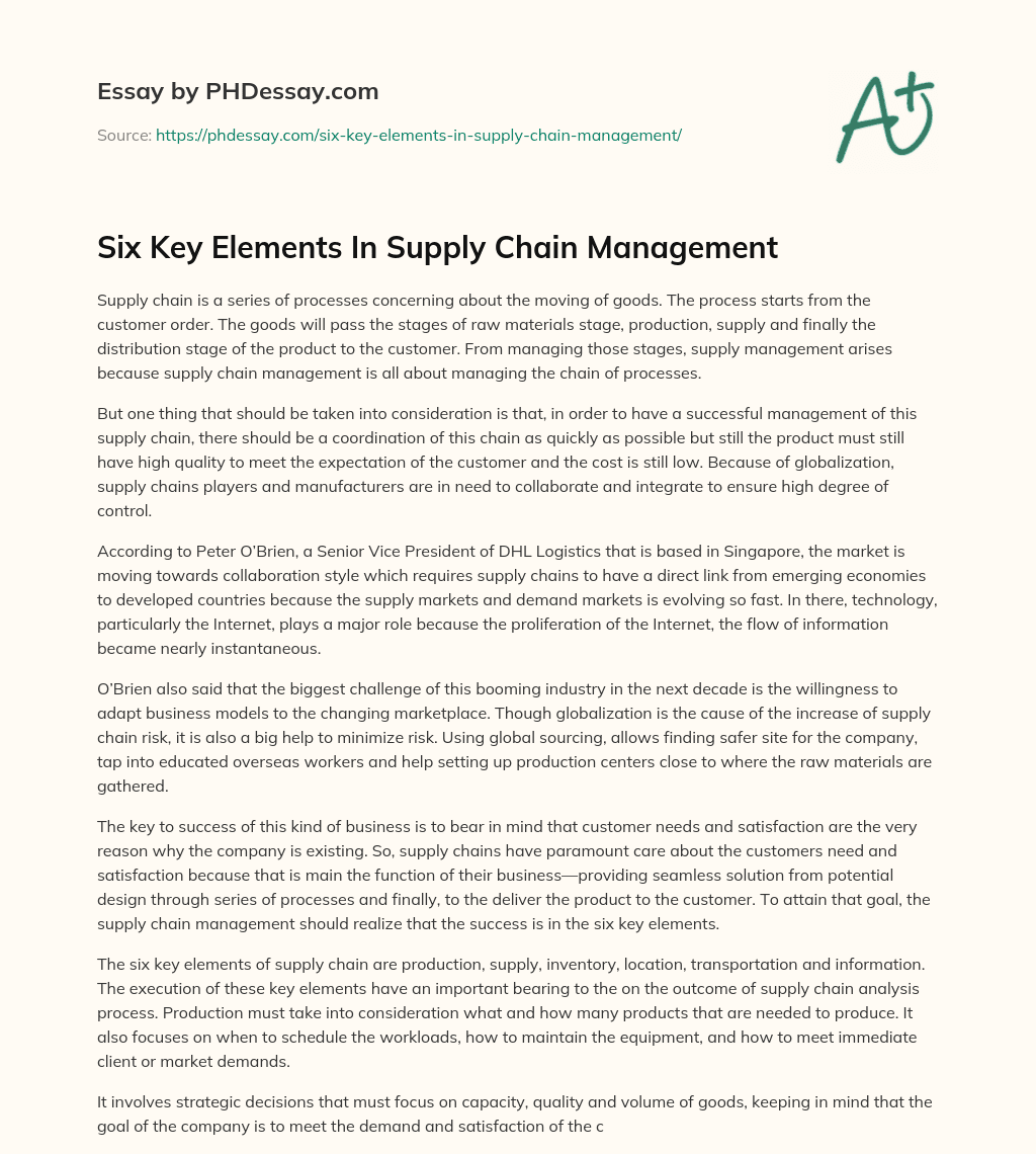 six-key-elements-in-supply-chain-management-phdessay