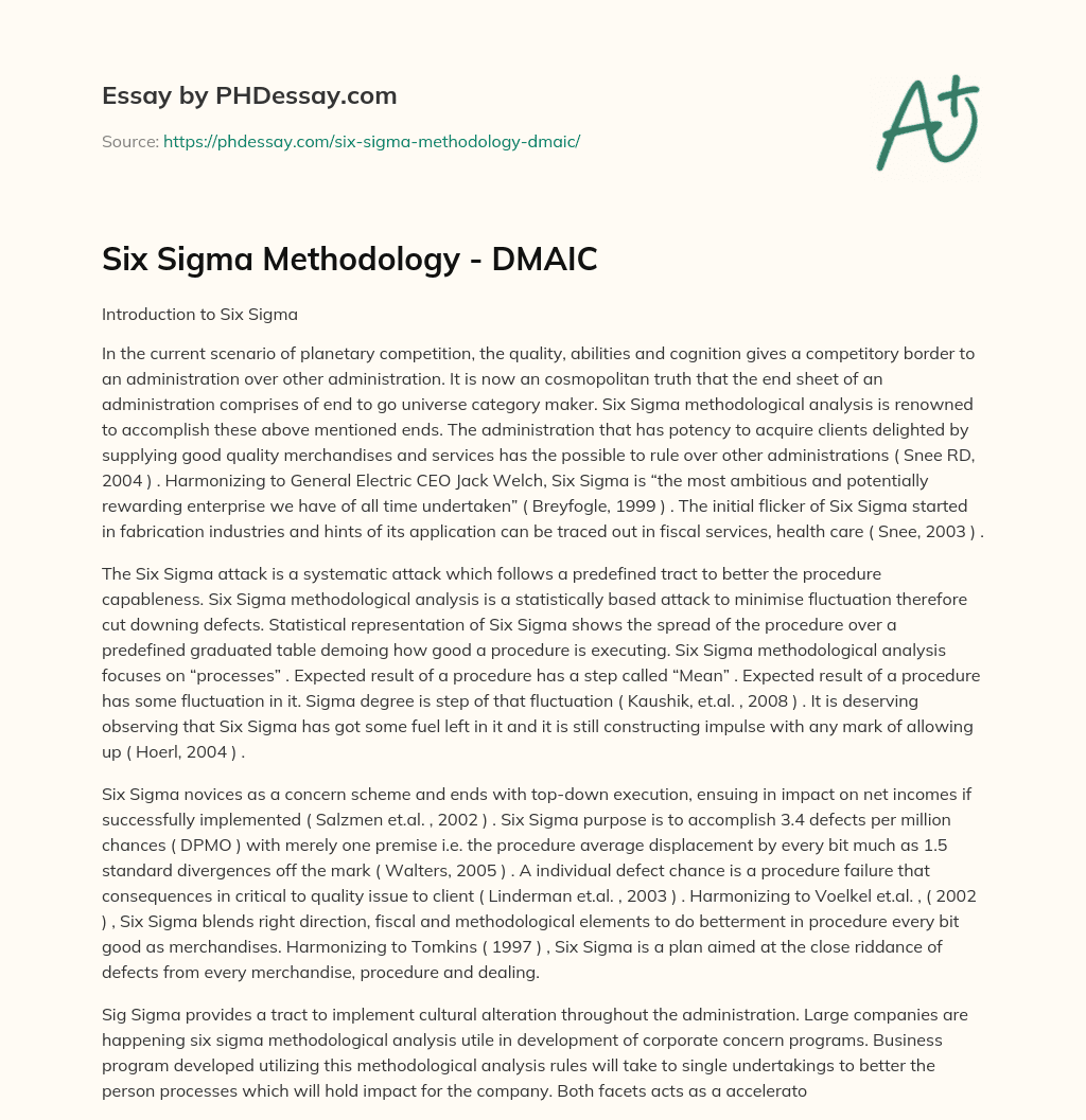 Six Sigma Methodology – DMAIC essay