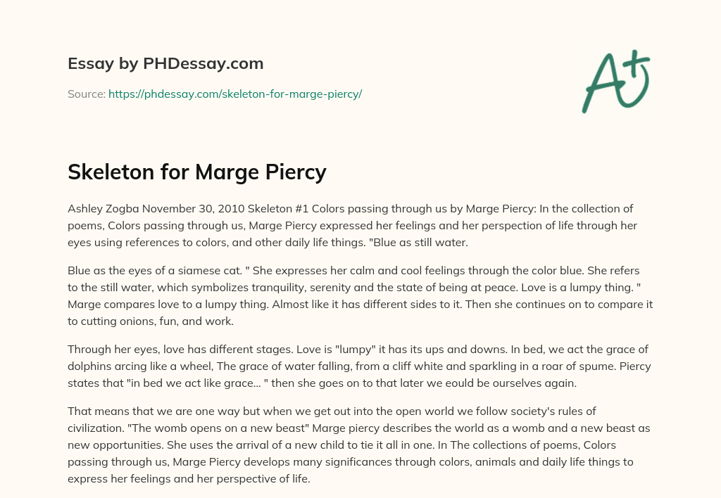Skeleton for Marge Piercy essay