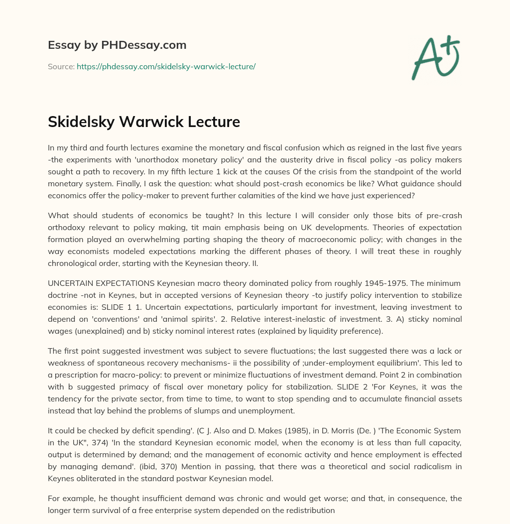 Skidelsky Warwick Lecture essay
