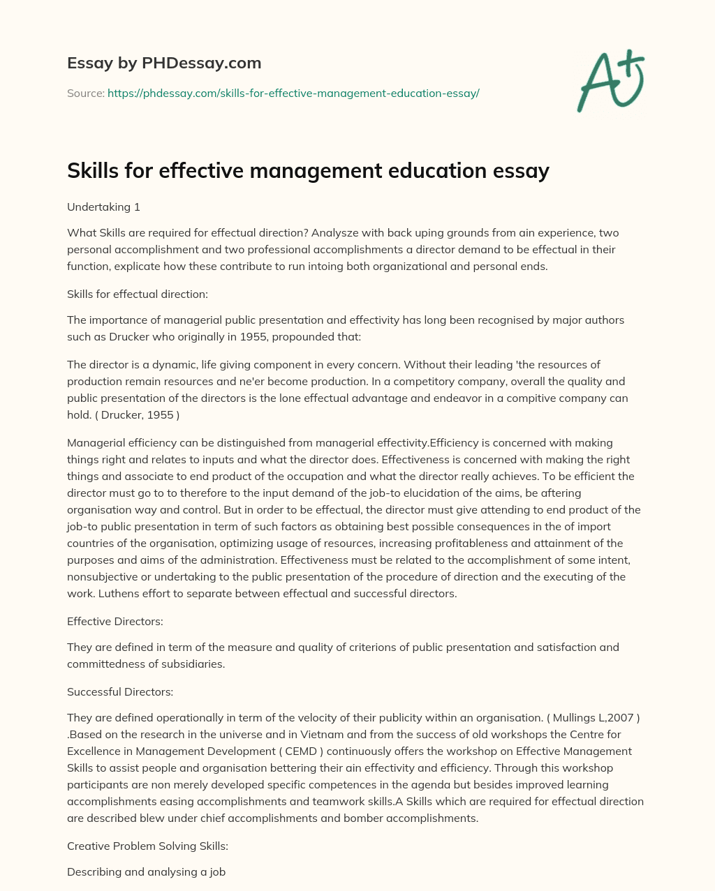 essay on effective management skills