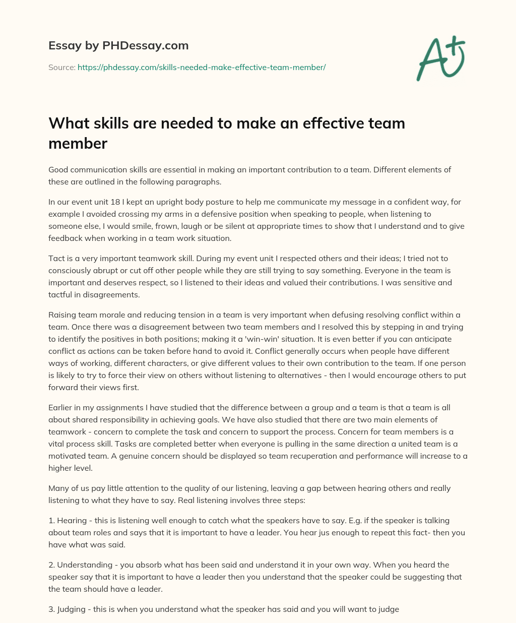 What skills are needed to make an effective team member essay
